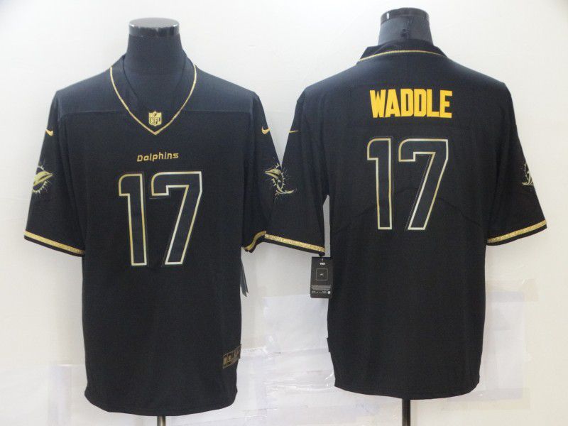 Men Miami Dolphins #17 Waddle Black Retro Gold Lettering 2021 Nike NFL Jersey->new york giants->NFL Jersey
